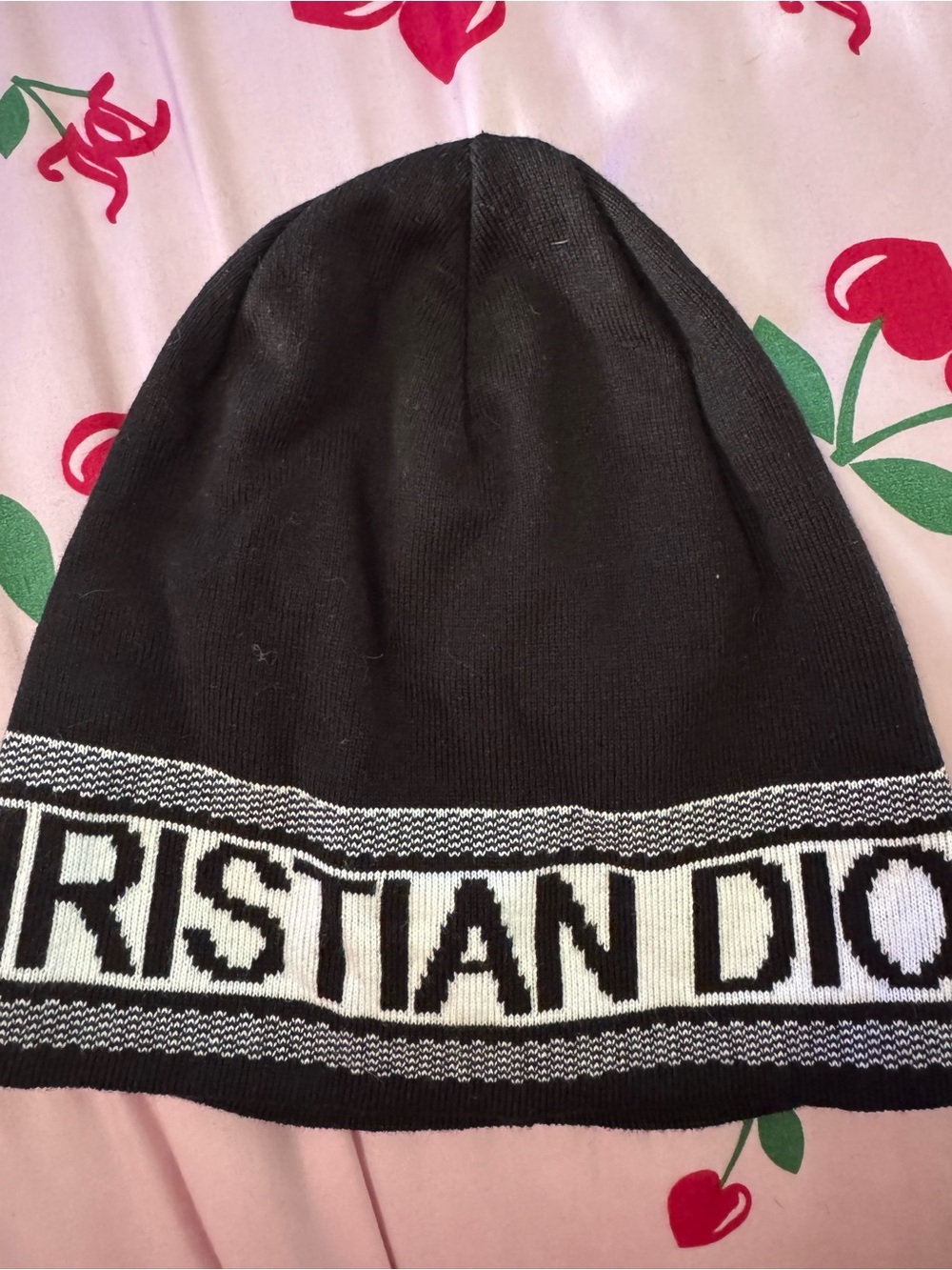 Dior Black and White Logo Knit Beanie